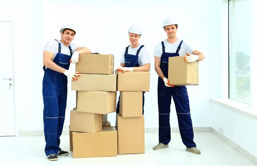 Packed boxes and furniture ready for transport
