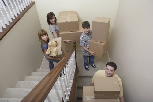 Moving team navigating a Croydon residential property access point